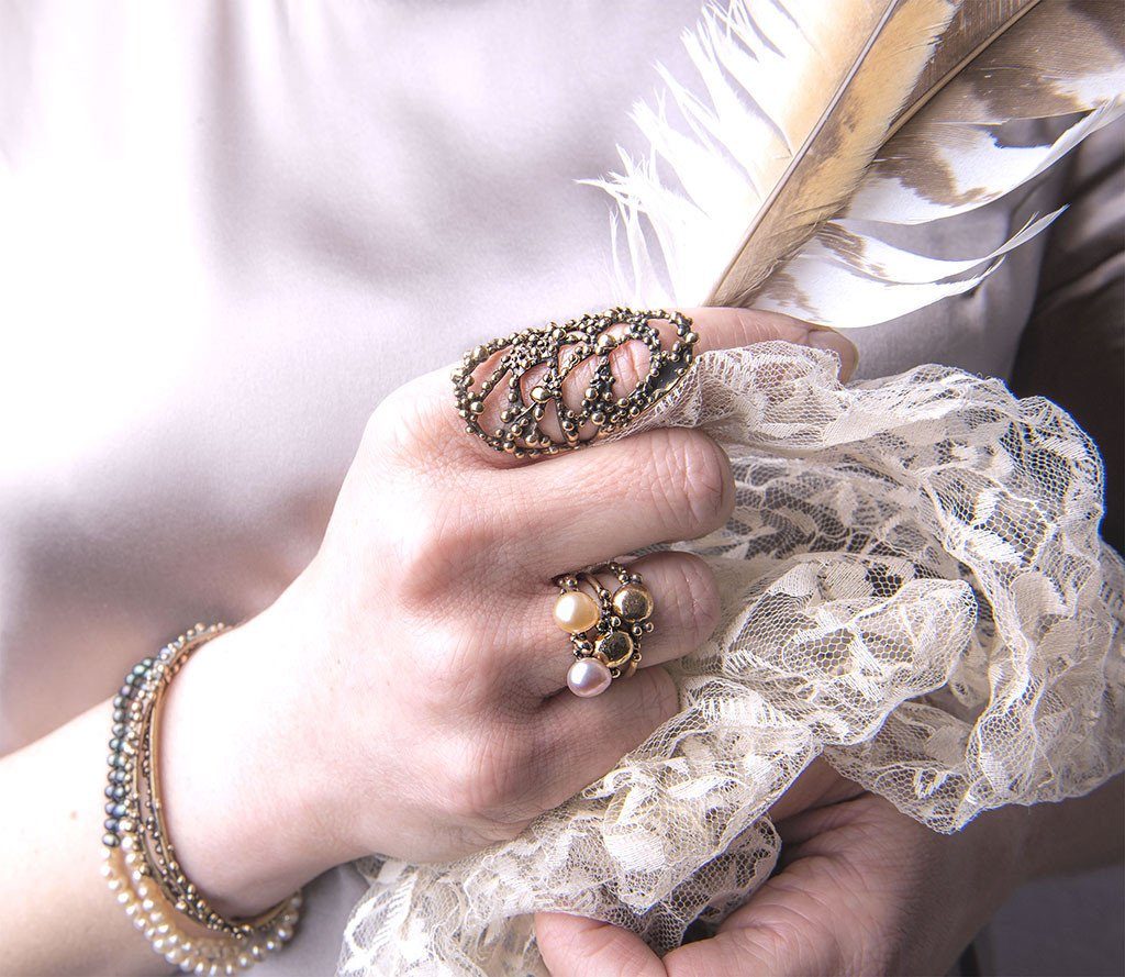 Stackable Band Ring with Freshwater Pearls - one of a kind - Giardinoblu Jewellery Milan