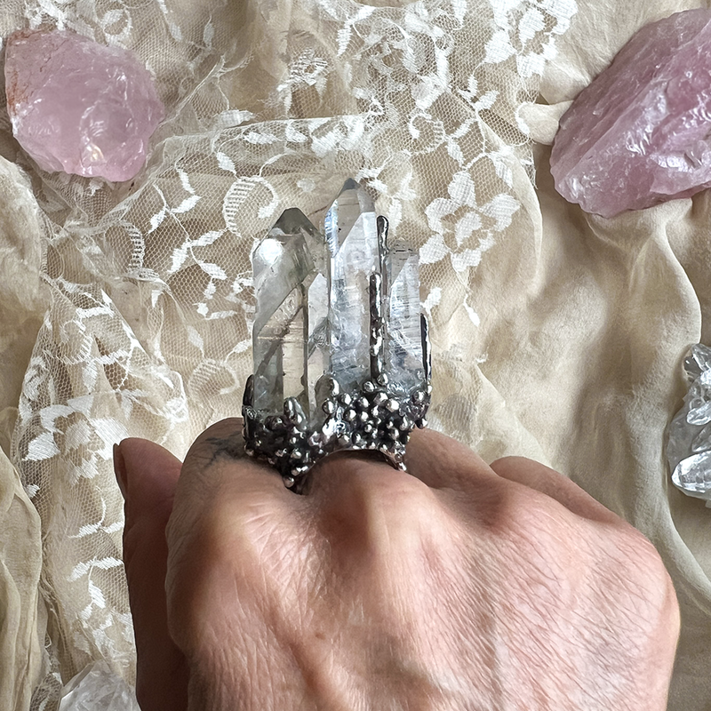 Clear Quartz Art Piece Ring - Unique Piece -