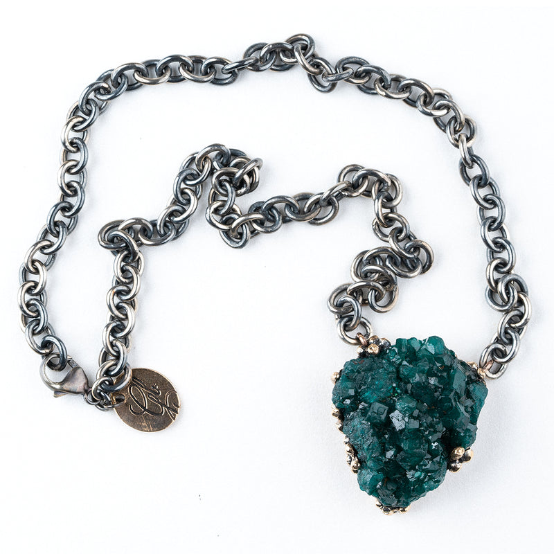 Unique Necklace with dioptase druse