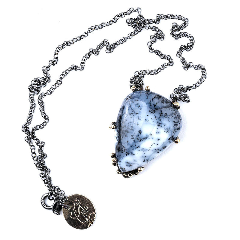 White Dendritic Opal Necklace - One of a Kind